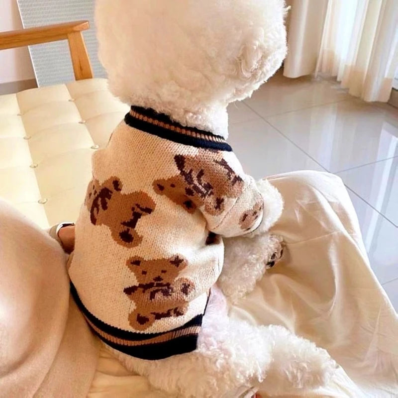 Striped Dog Cardigan Sweater — Warm Winter Coat for Small Dogs Horizon