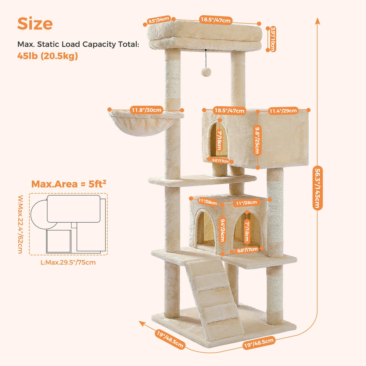 Cat Tree Tower for Indoor Cats with Toys Plush Perch Hammock Sisal Scratching Posts Cat Condo House Pet Furniture Play Center Horizon