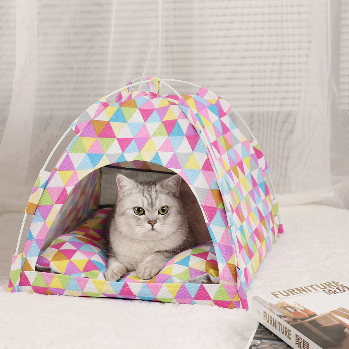 Pet Tent Bed Cats House Supplies Products Accessories Warm Cushions Furniture Sofa Basket Beds Winter Clamshell Kitten Tents Cat Horizon