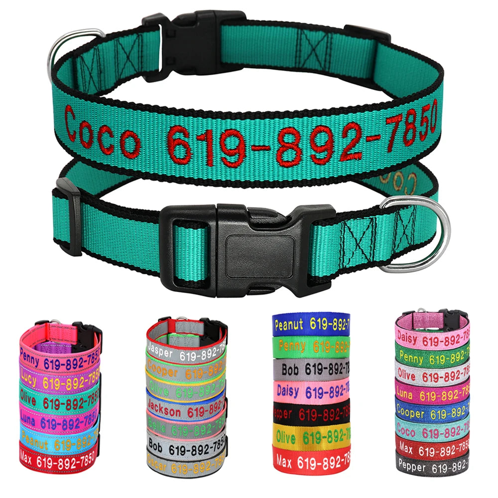 Adjustable Embroidered Dog Collar with Custom ID Name Horizon