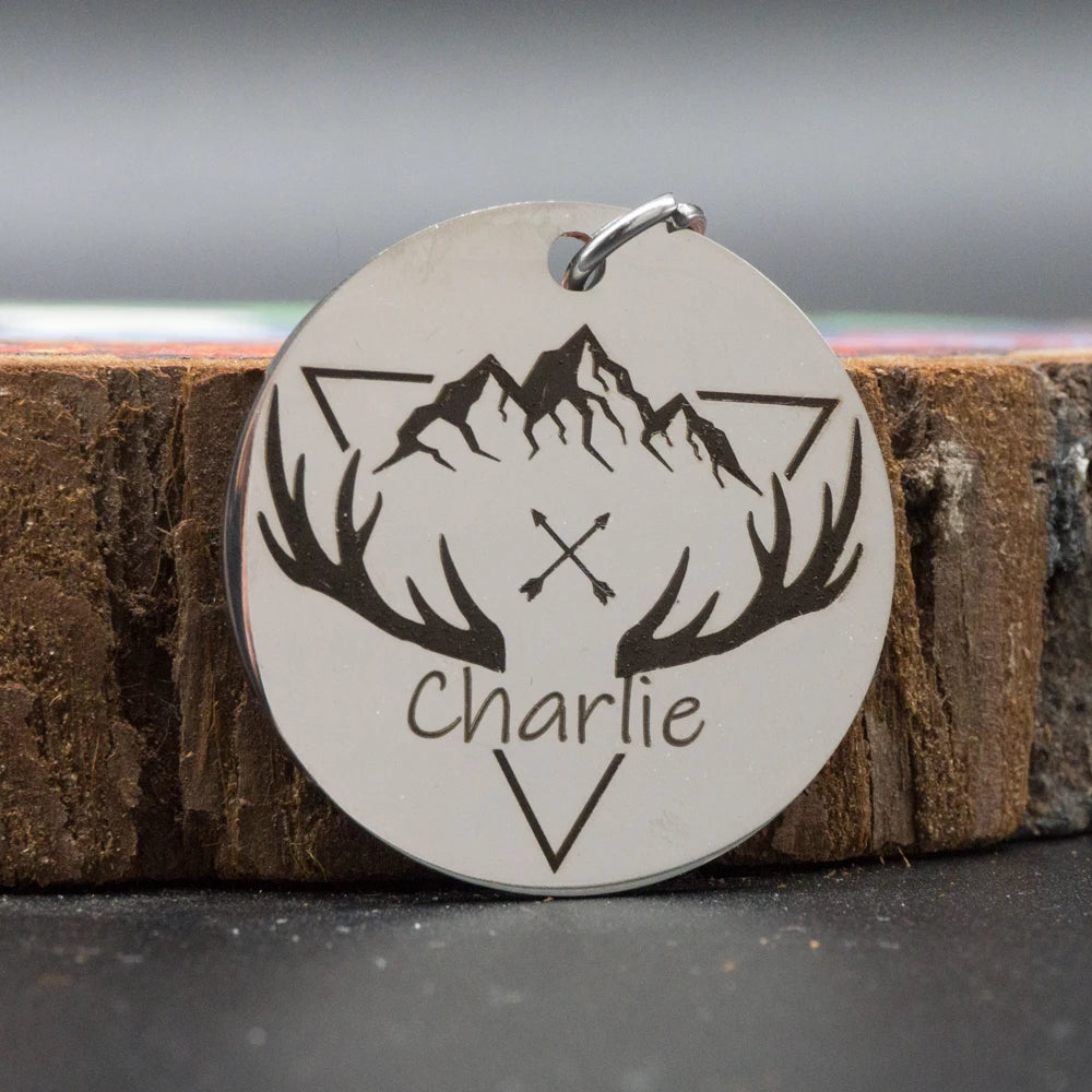 Custom Dog ID Tag Engraved Retro Personalized Name ID Tag For Dogs Cats Puppies Round Metal Nameplate Pet Products Horizon