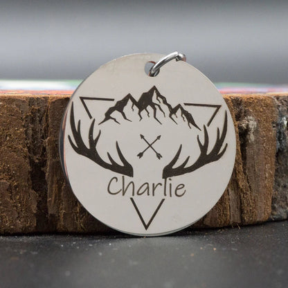 Custom Dog ID Tag Engraved Retro Personalized Name ID Tag For Dogs Cats Puppies Round Metal Nameplate Pet Products Horizon