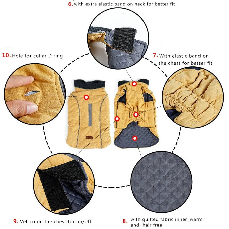 Dog Clothes Winter Dog Coat Pet Warm Jacket Vest New Big Dog Retro Cozy Thick Vest Clothing 6 Colors