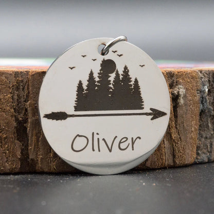 Custom Dog ID Tag Engraved Retro Personalized Name ID Tag For Dogs Cats Puppies Round Metal Nameplate Pet Products Horizon