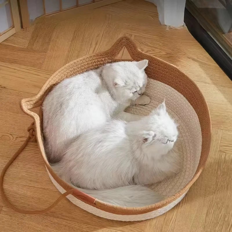 Pet Cat Bed Round Hand Woven Rattan Wear-resistant Cat Bed Summer Cooling Pet Bed Indoor Sleeping House Pet Products Accessories