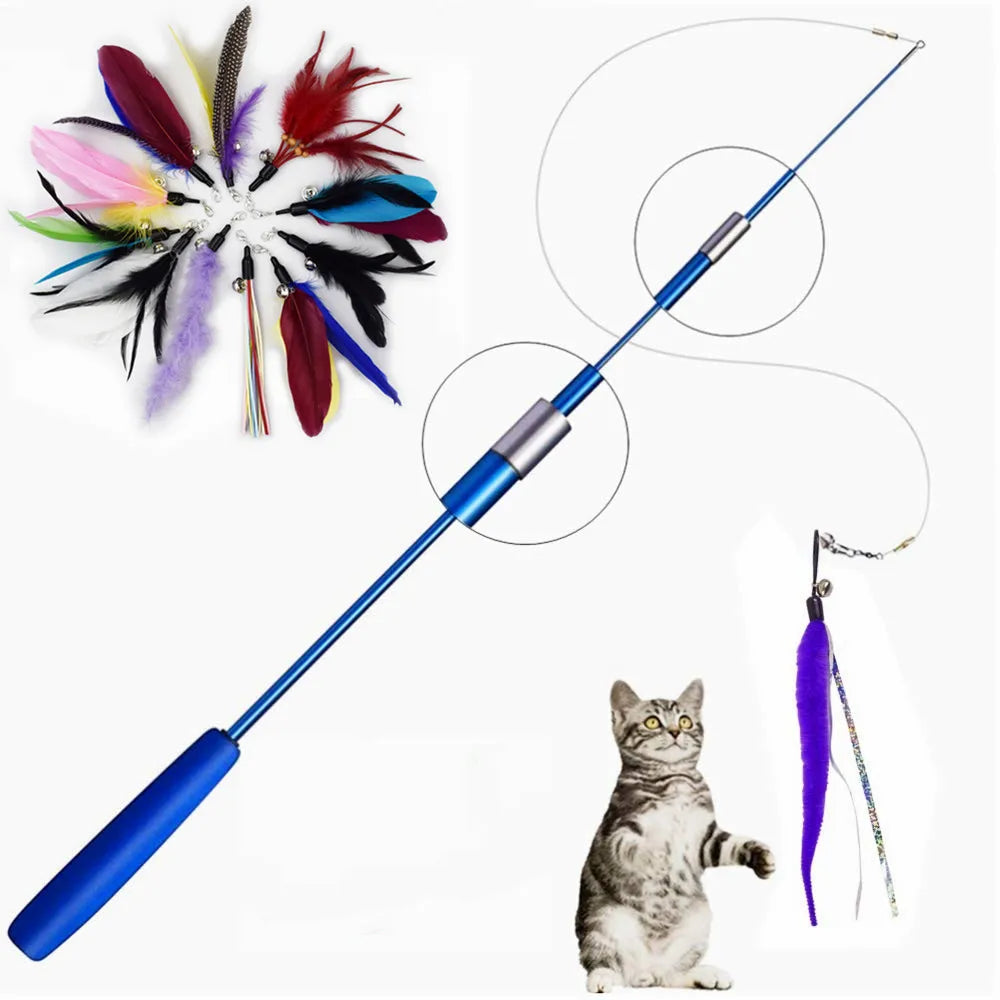 Retractable Cat Feather Teaser Stick with Bell &amp; Refill Horizon