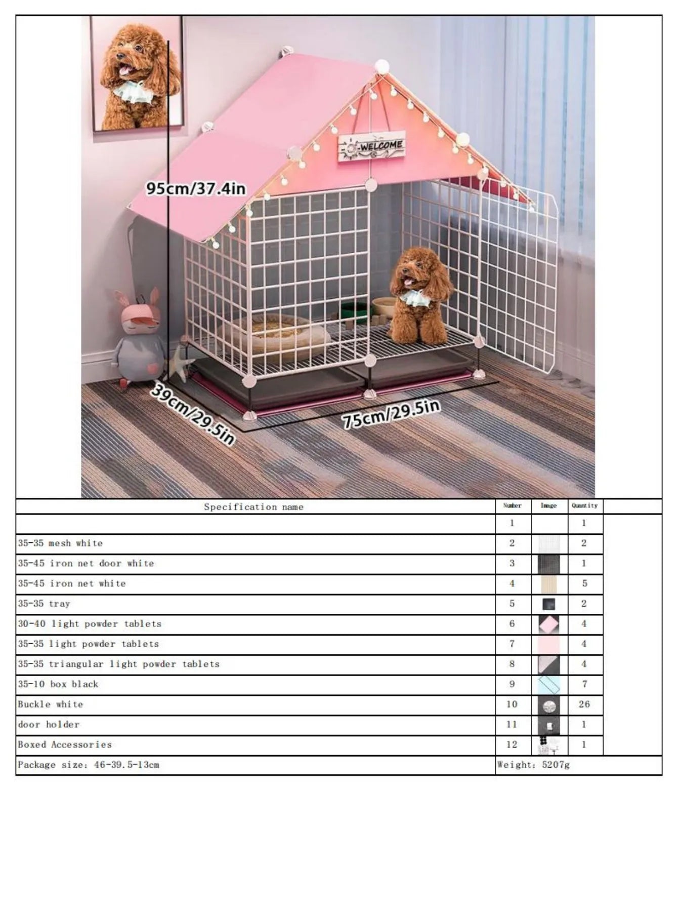 Modular Dog Cage for Small and Medium-Sized Puppies, with a Pull-Out Tray, Suitable for Corgis, Teddy Dogs, and Pomeranians, Indoor Home Dog Enclosure