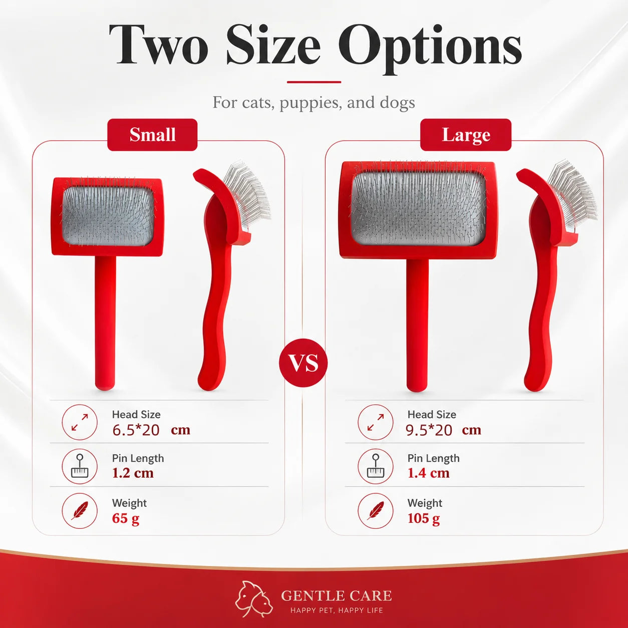 Professional Pet Grooming Hair Remover Brush Long Red Crank Handle with Stainless Steel Pin for Dog Soft Massage