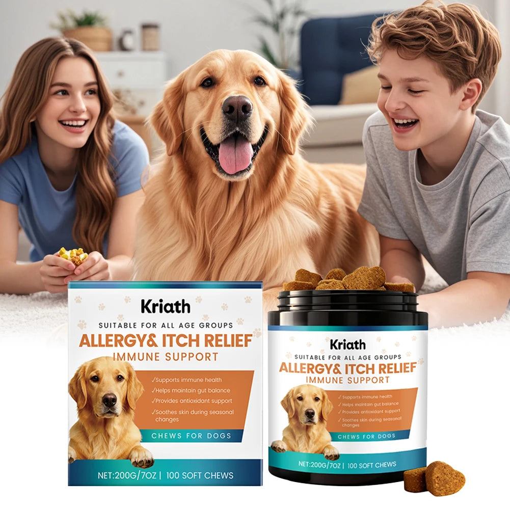 200g Dog Allergy Relief Immune Chews,Itch Relief Skin Coat Supplement Stop Pawlicking,For Picky Eaters & Easy Dosage