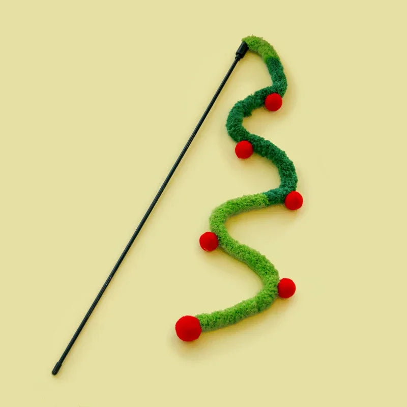 Cat Toy Feather Cat Teaser Wand Cat Interactive Toys Funny Caterpillar Colorful Rod Christmas Hairball Teaser Wand Pet Supplies
