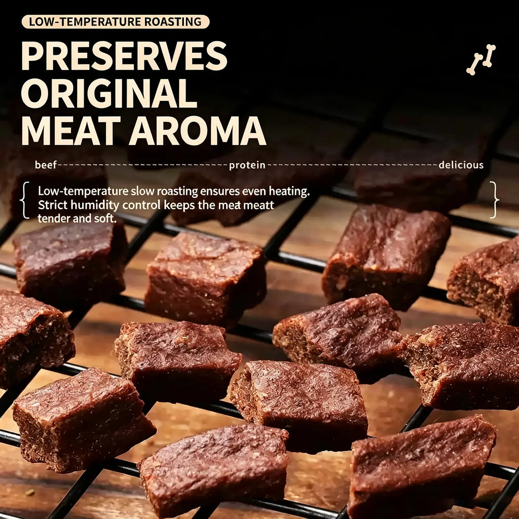 Beef Jerky Dog Treats, Premium Quality Raw Protein Warps for Dogs, Bite-Sized Training Treats & Food Topper, Cat Friendly