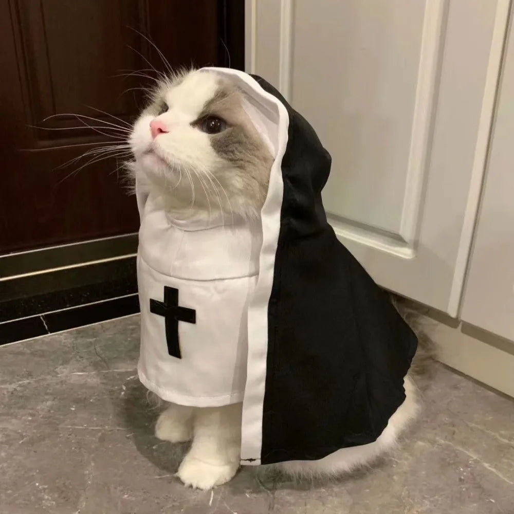 Christmas Pet Dog Cat Cosplay Costume Breathable Dress Up Puppy Kitten Jesus Nun Clothes Pet Accessories Halloween Jumpsuit Coat