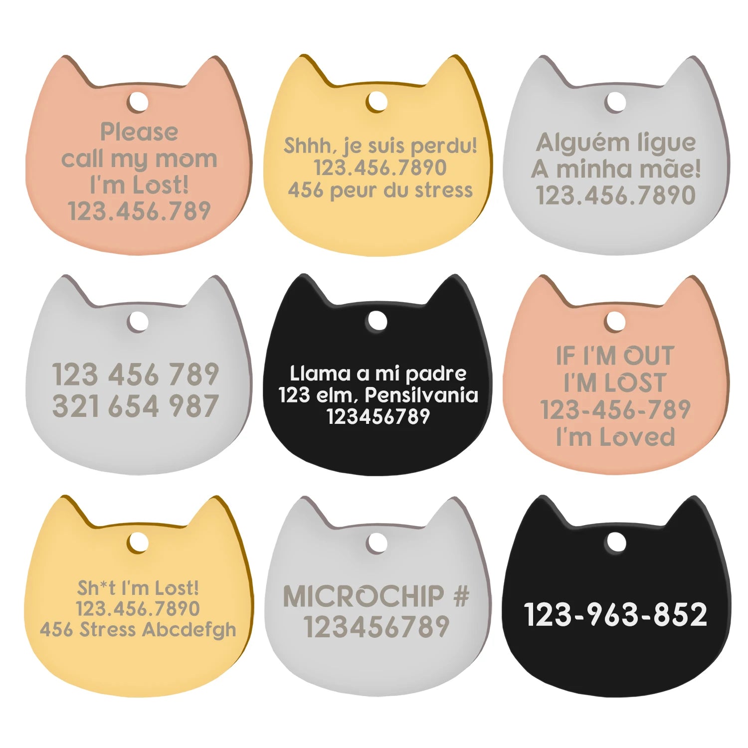 Custom Cat Face Id Dog Tags Name Tags Stainless Steel Plate Decoration Personalized Engraving Animal Chain Charm with number