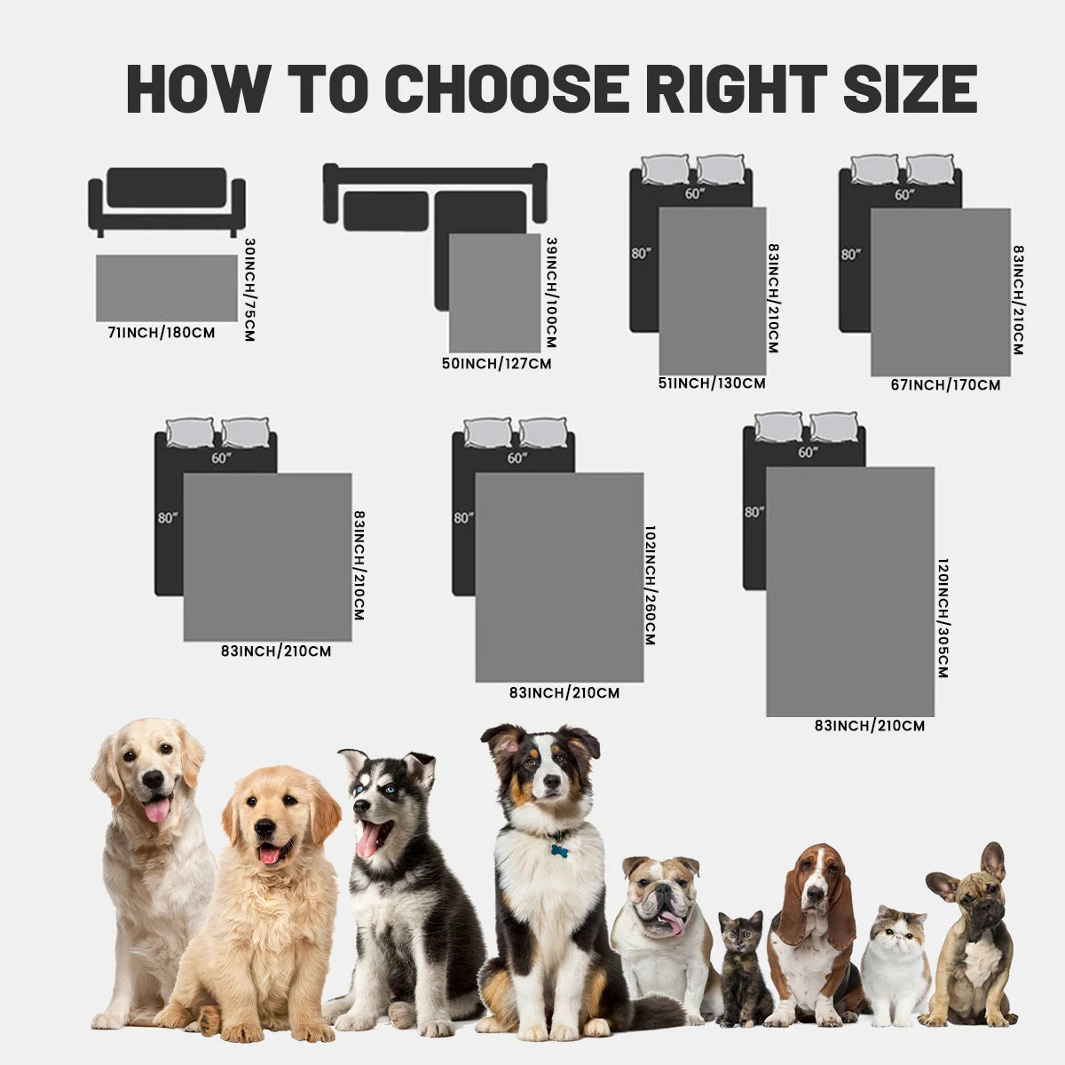 100% Double-Sided Reversible Pet Blanket Sofa Couch Furniture Protector Dog Bed Cover for Kids Children Dog Cat