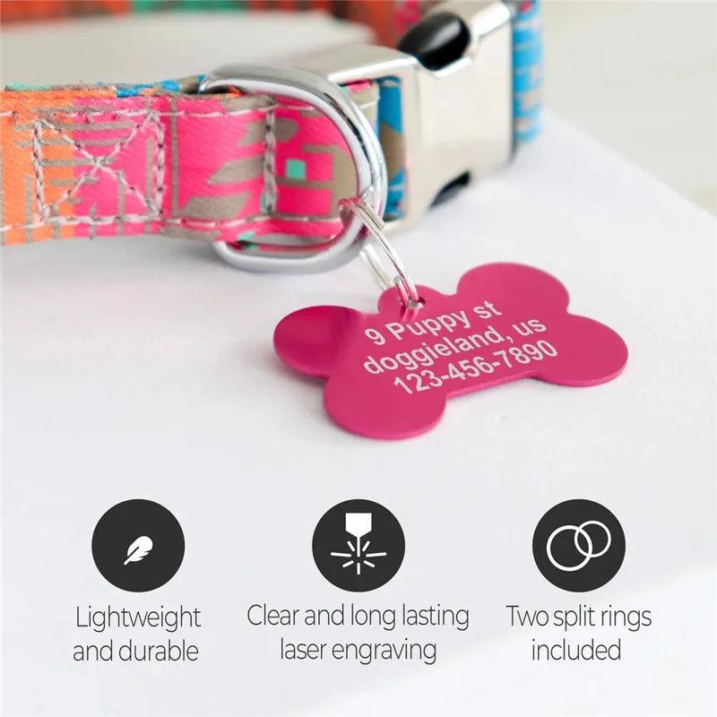 Personalized Pet ID Tag Dog Cat Nameplate Address Number Aluminum Collar Accessories Free Engraving ID Tags for Collar