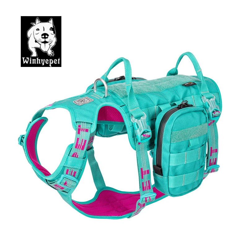 Winhyepet  Dog Harness with Backpack Multifunctional 3M Reflective Puppy Great and Small Pet collar Tactical Accessories YH1806