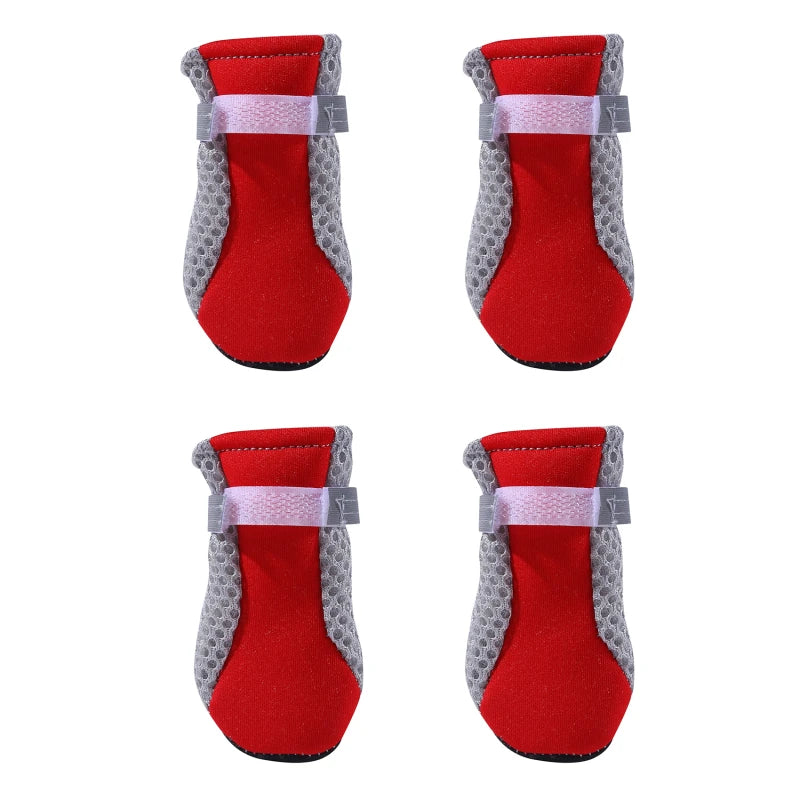 4pcs/set Breathable Dog Shoes Anti-skid Pet Socks Waterproof Rain Snow Shoes Warm Reflective Pet Dog Boots Paw Protector