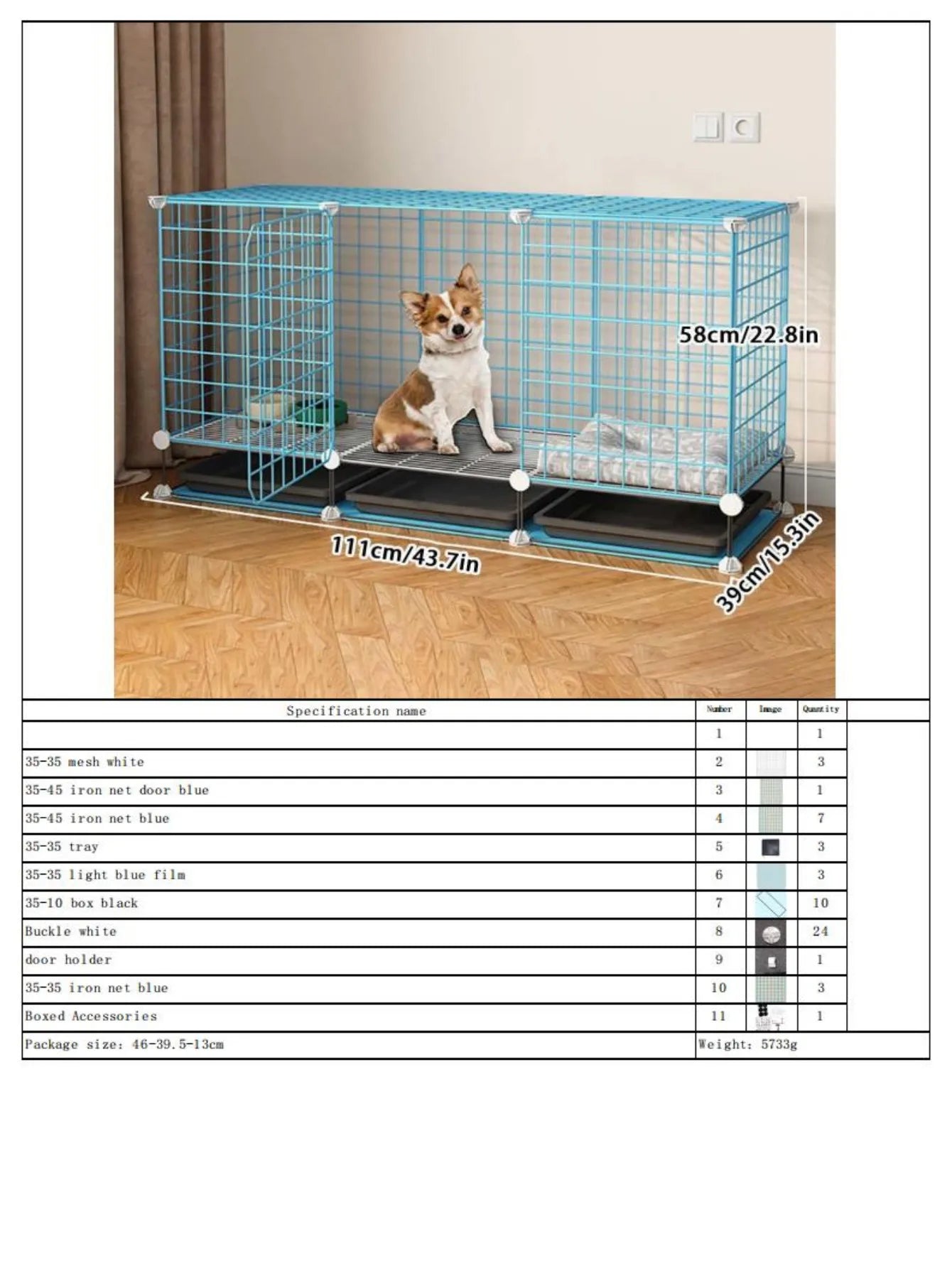 Modular Dog Cage for Small and Medium-Sized Puppies, with a Pull-Out Tray, Suitable for Corgis, Teddy Dogs, and Pomeranians, Indoor Home Dog Enclosure