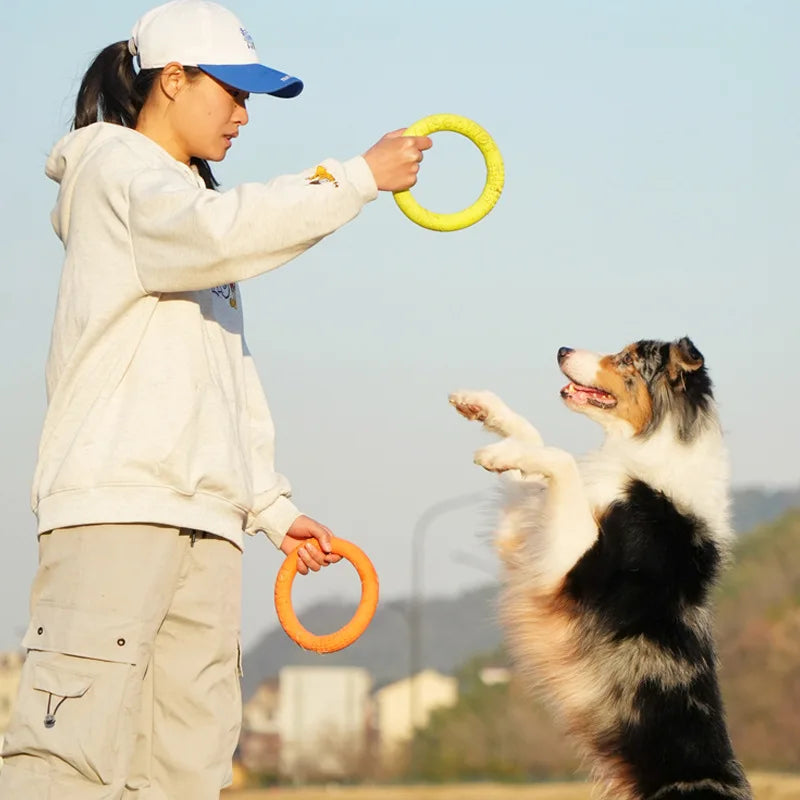 Indestructible Dog Flying Disc Ring, Bite Resistant TPR Chew Toy for Tug of War Fetch, Floating Outdoor Dog Toy for All Dogs