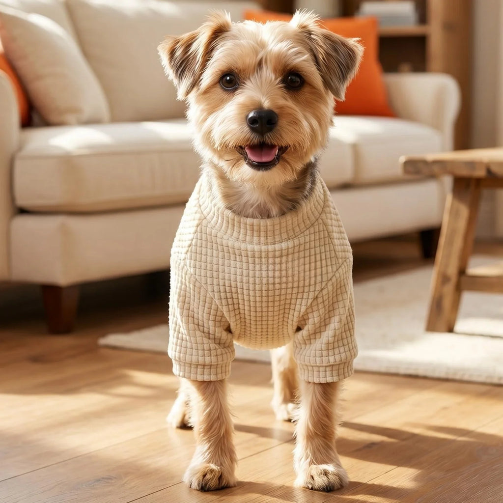 1PC Waffle Knit Dog Sweater With Cartoon Dachshund Patch Pet Clothes For Small Medium Dogs Chihuahua Bichon