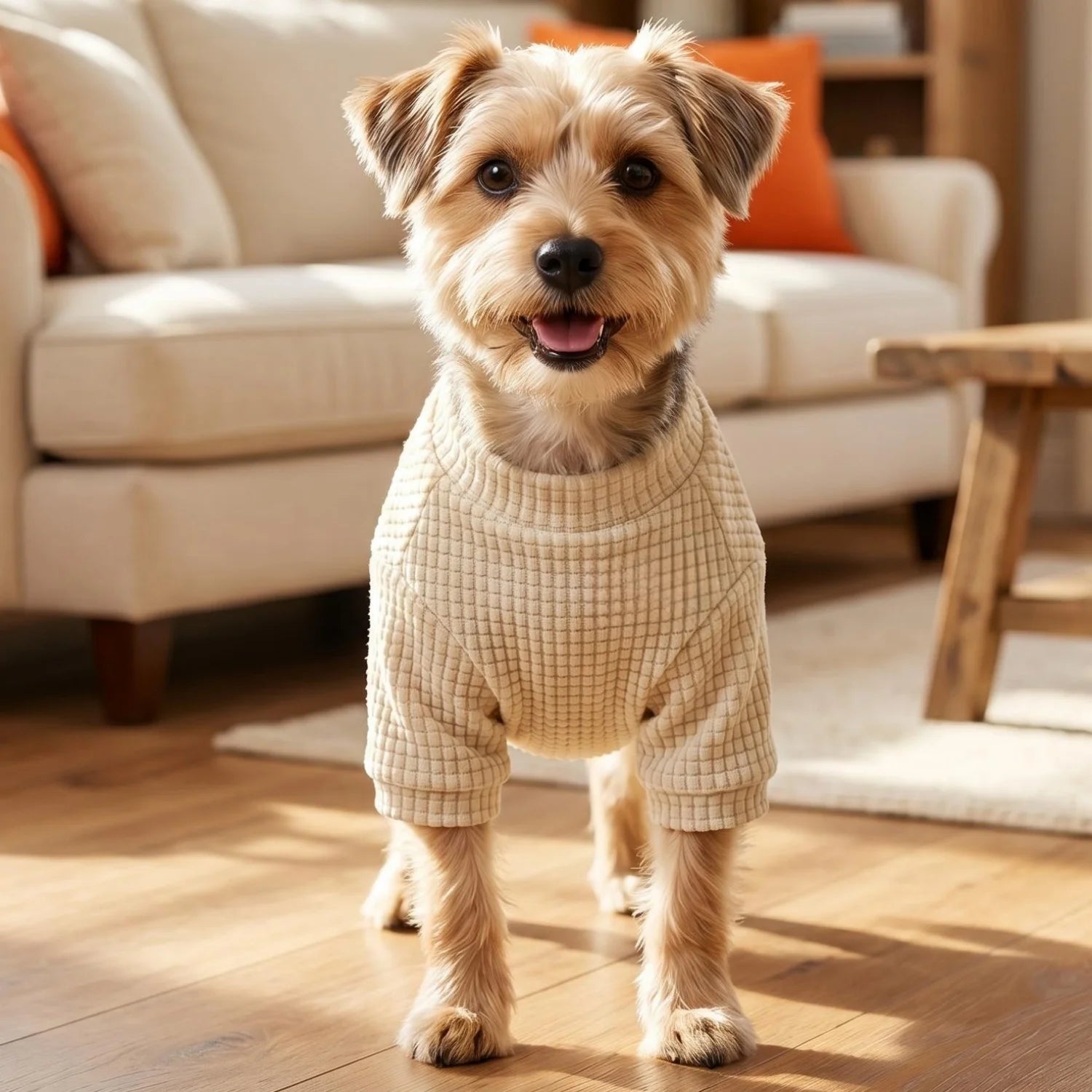 1PC Waffle Knit Dog Sweater With Cartoon Dachshund Patch Pet Clothes For Small Medium Dogs Chihuahua Bichon