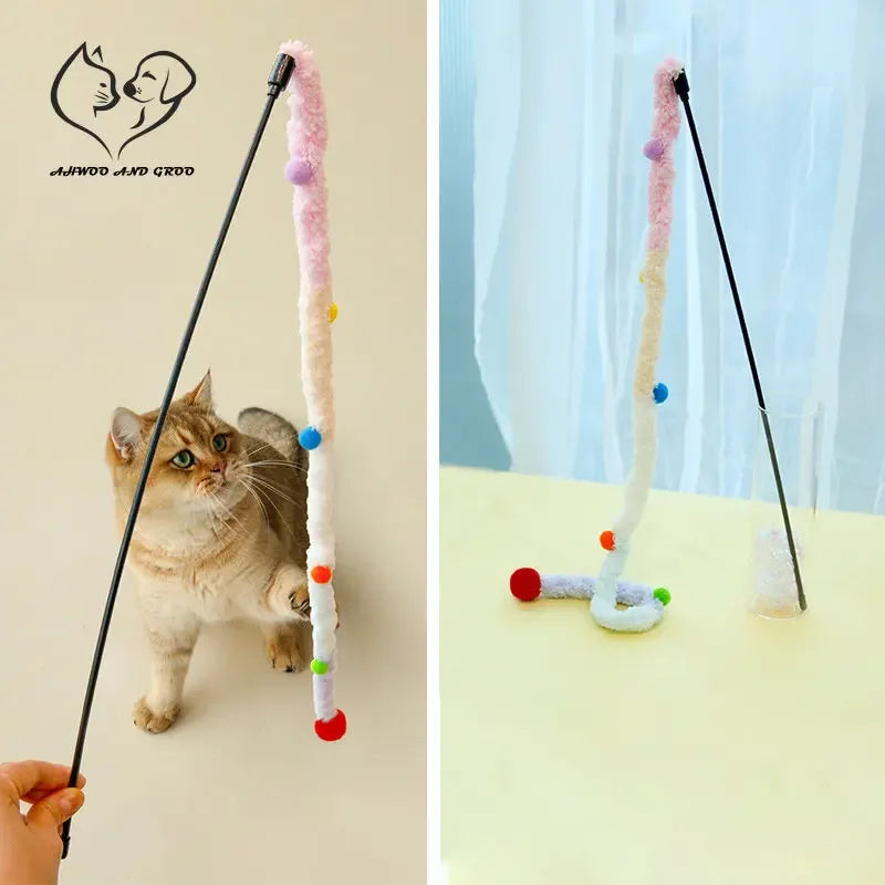 Cat Toy Feather Cat Teaser Wand Cat Interactive Toys Funny Caterpillar Colorful Rod Christmas Hairball Teaser Wand Pet Supplies