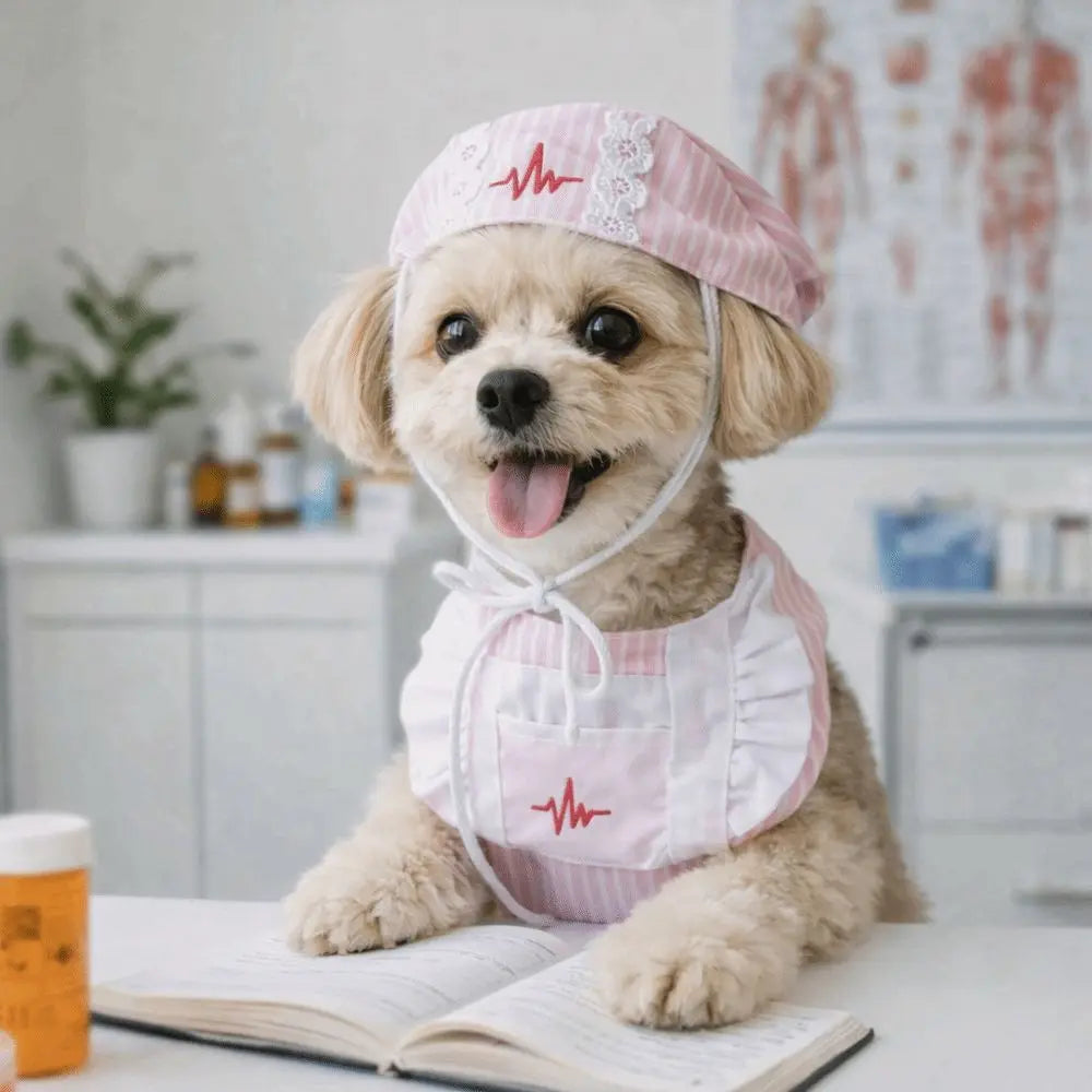 Creative Funny Cat Nurse Outfit Adjustable Breathable Cat Transformation Dress Nurse Hat Pet Pink Uniform Pet Transformation