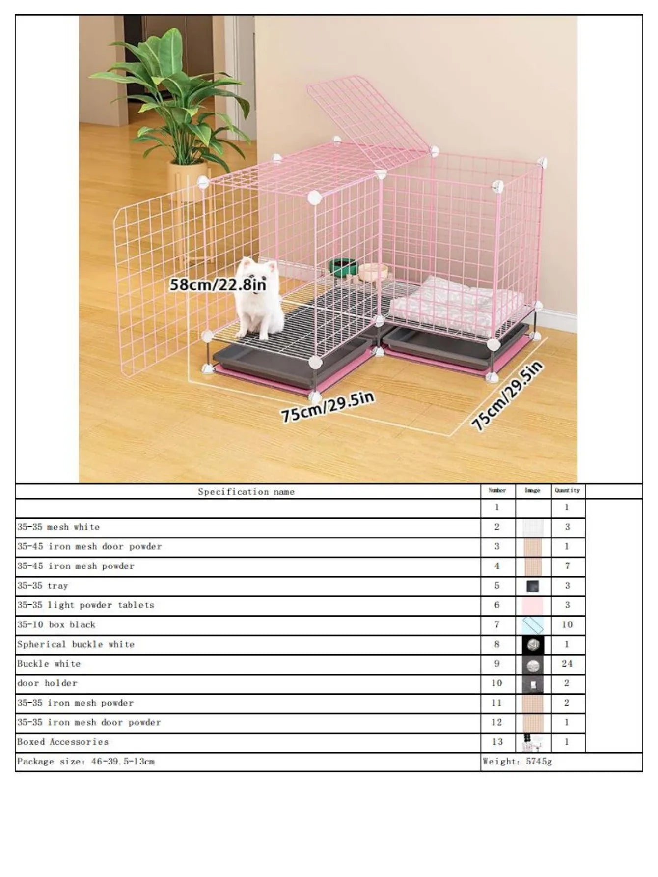 Modular Dog Cage for Small and Medium-Sized Puppies, with a Pull-Out Tray, Suitable for Corgis, Teddy Dogs, and Pomeranians, Indoor Home Dog Enclosure