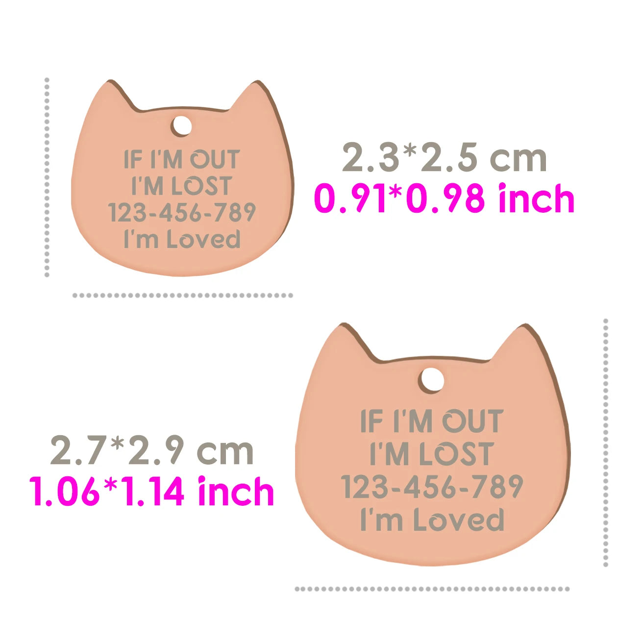 Custom Cat Face Id Dog Tags Name Tags Stainless Steel Plate Decoration Personalized Engraving Animal Chain Charm with number