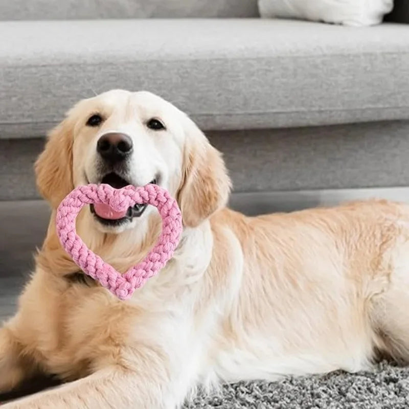 1PC Durable Handwoven Heart-Shaped Dog Chew Toy, Ideal for All Breeds, Teeth Cleaning & Playtime Fun