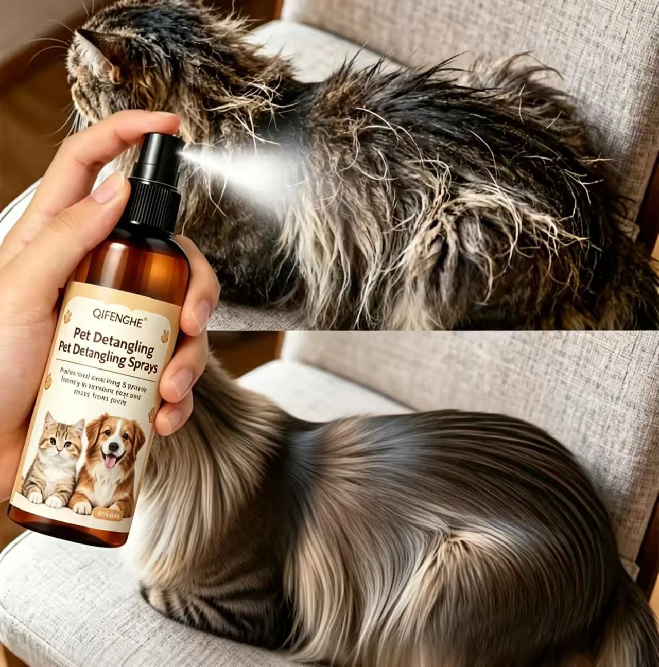 50ML Pet Detangling Spray Professional Leave-in Conditioner for Cats Dogs Anti-Static Remove Knots Mats Deep Nourish Pet Hair