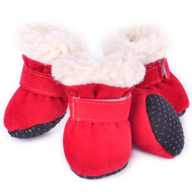 4Pcs Winter Waterproof Warm Non-slip Snow Boots for Small Breeds Dogs Puppy Outdoor Walking Dog Socks Bootie Pet Paw Care