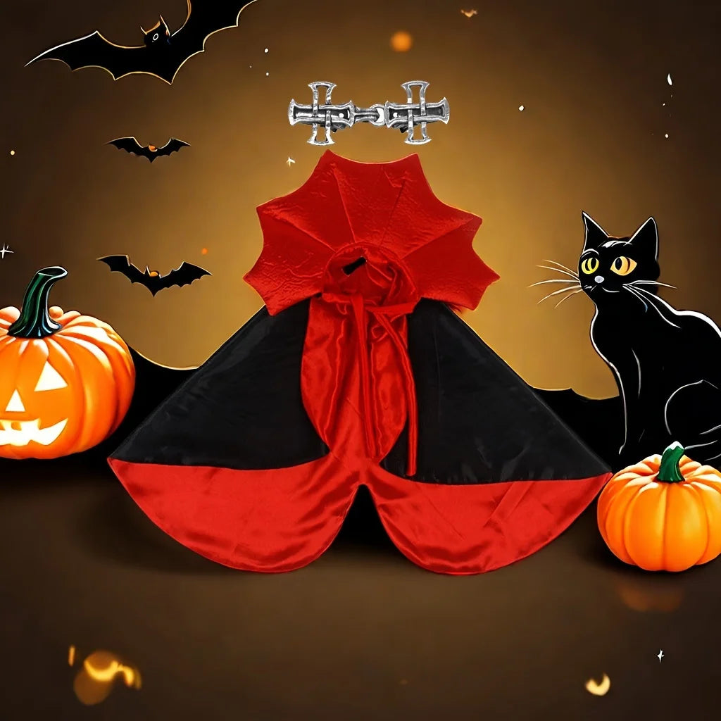 New Spooky Halloween Vampire Couture for Cats Perfect Parties and Festival Halloween Cloak Hat Festival Set Dress up pet clothes
