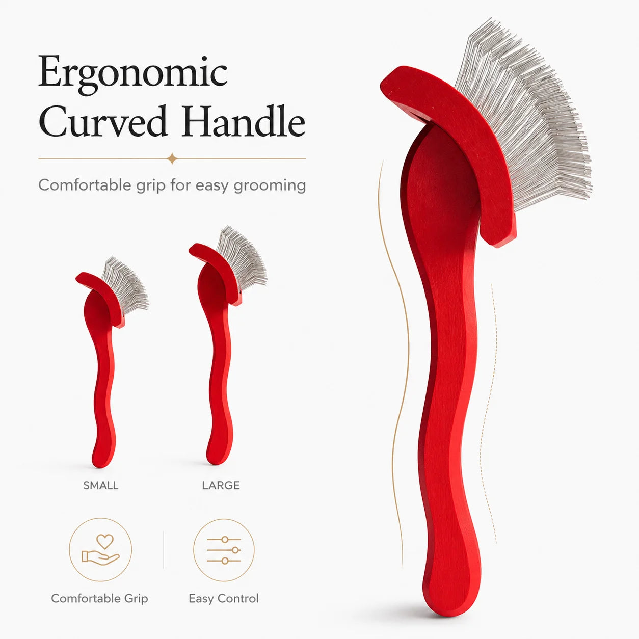 Professional Pet Grooming Hair Remover Brush Long Red Crank Handle with Stainless Steel Pin for Dog Soft Massage
