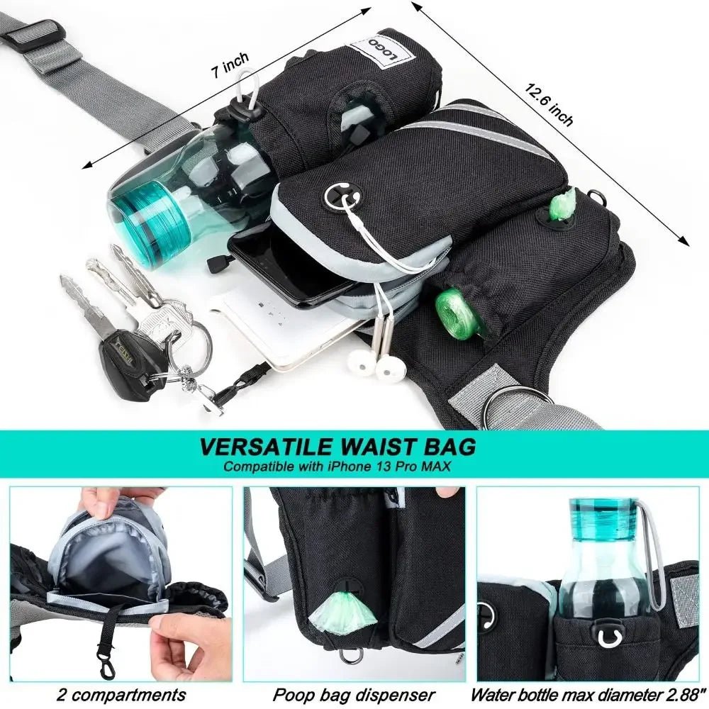 Hand Hands Free Dog Leash with Zipper Pouch Waist Belt with Multi Pockets Bag Reflective Stitching Bungee with Running Jogging