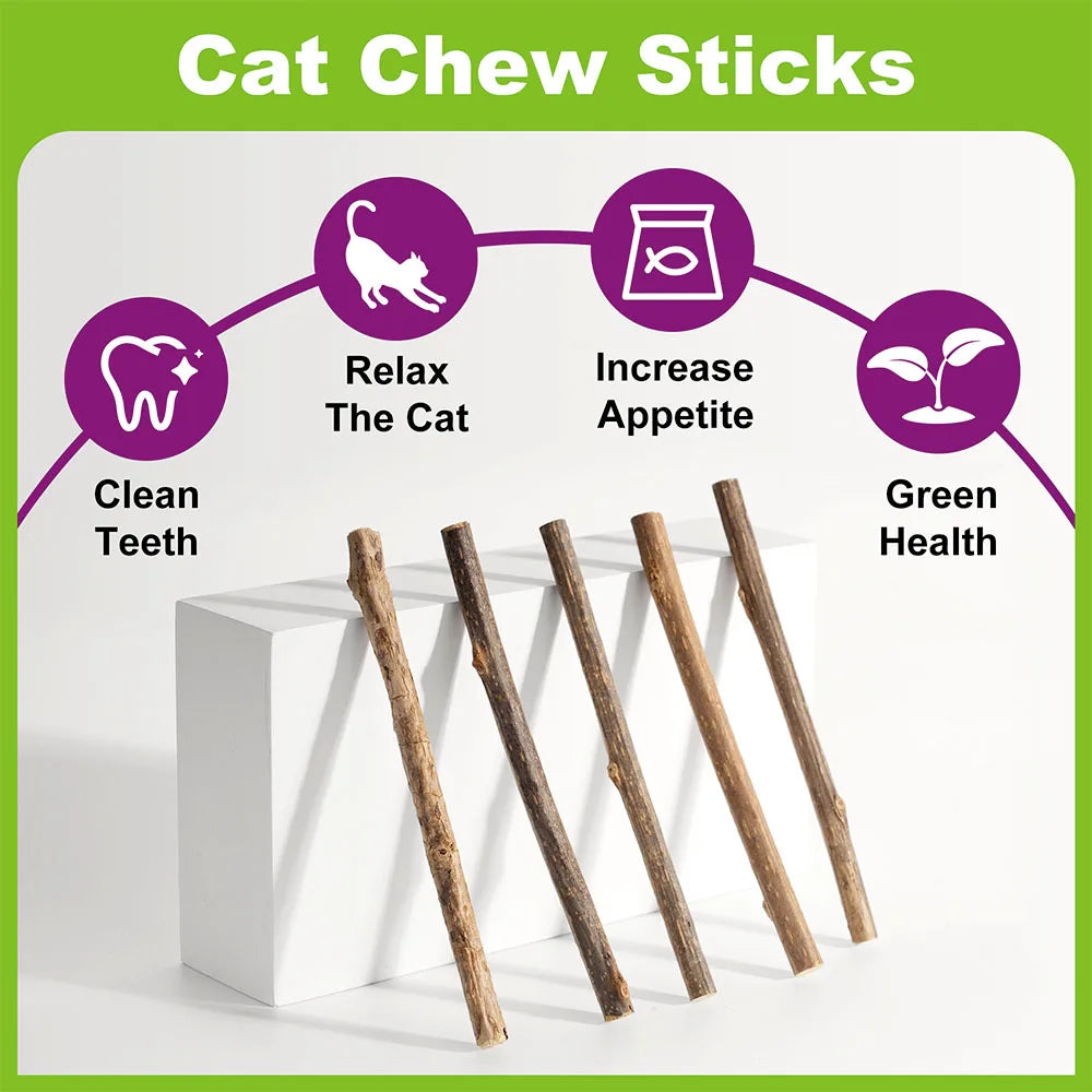 Silvervine Sticks for Cats, 10PCS Kitten Toys Catnip Toys Kitty Chew Toys Wooden Stick Kitten Teething Toys Suitable for Cats