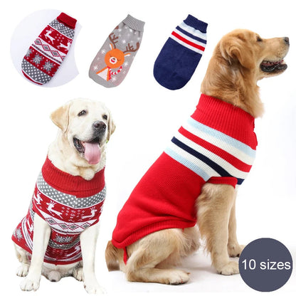 Striped Knit Dog Sweater — Christmas Elk Design for Large Dogs Horizon