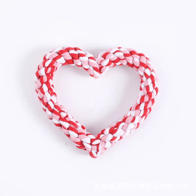 1PC Durable Handwoven Heart-Shaped Dog Chew Toy, Ideal for All Breeds, Teeth Cleaning & Playtime Fun
