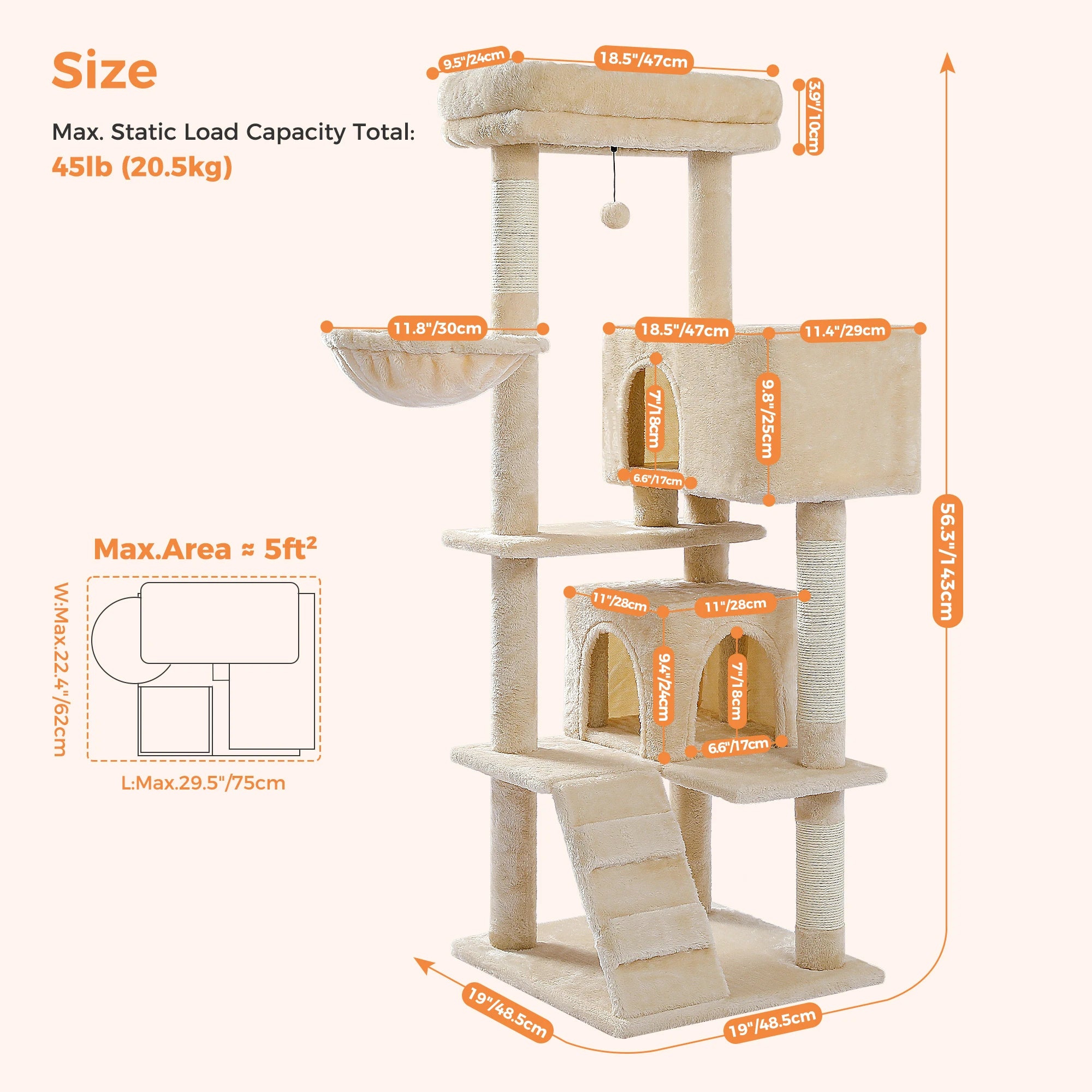 Cat Tree Tower for Indoor Cats with Toys Plush Perch Hammock Sisal Scratching Posts Cat Condo House Pet Furniture Play Center