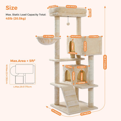 Cat Tree Tower for Indoor Cats with Toys Plush Perch Hammock Sisal Scratching Posts Cat Condo House Pet Furniture Play Center Horizon