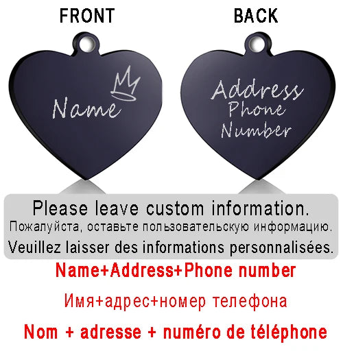 Dog ID Heart Tag Custom Personalized Cat Collar Pendant Engraved Pet Necklace Chain Charm Supplies For Name Products