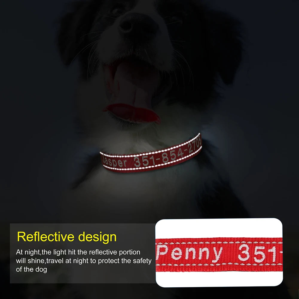 Embroidered Nylon Dog Collar Personalized Puppy Cat Collars Reflective Pet ID Collars DIY Phone Name ID For Small Large Dog Cat
