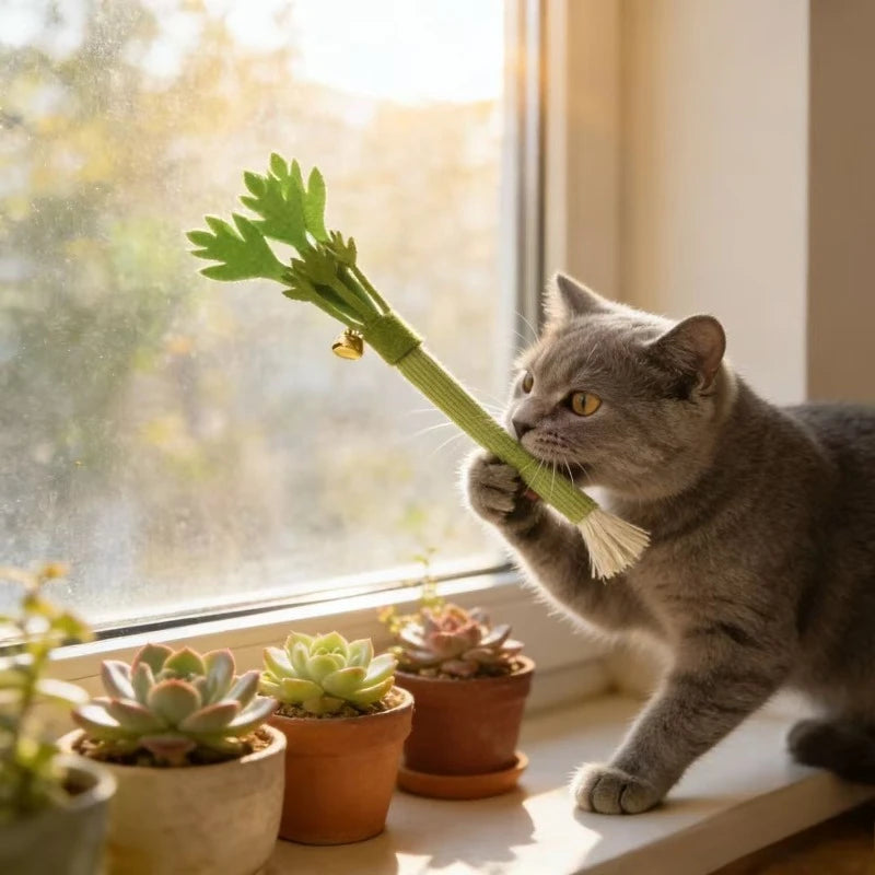Cat Chew Toys Catnip Cat Teeth Cleaning Toy Interactive Self Playing Catnip Molar Stick Toys Bite Squeaky Cat Toy
