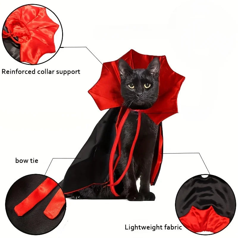 New Spooky Halloween Vampire Couture for Cats Perfect Parties and Festival Halloween Cloak Hat Festival Set Dress up pet clothes