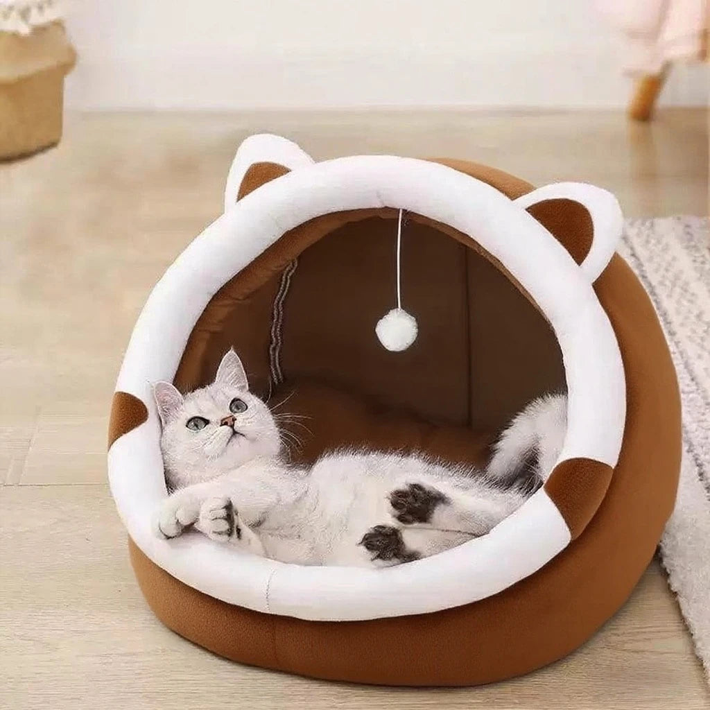 Cute Cat Bed Cave House Warm Pet House Comfortable Pet Sleeping Bed Foldable Removable Washable Comfort Furniture