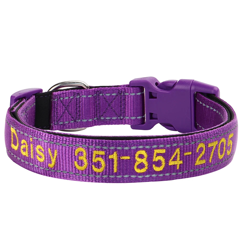 Embroidered Nylon Dog Collar Personalized Puppy Cat Collars Reflective Pet ID Collars DIY Phone Name ID For Small Large Dog Cat