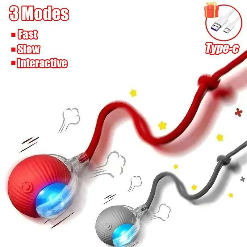 New Cat Interactive Ball Toy Automatic Rolling Ball Faux Tail Rechargeable Smart Pet Electric Toy Dog Cat Training Imitate Mouse