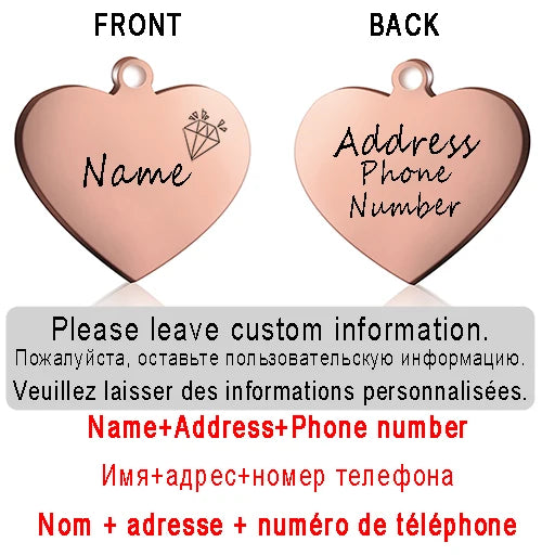 Dog ID Heart Tag Custom Personalized Cat Collar Pendant Engraved Pet Necklace Chain Charm Supplies For Name Products