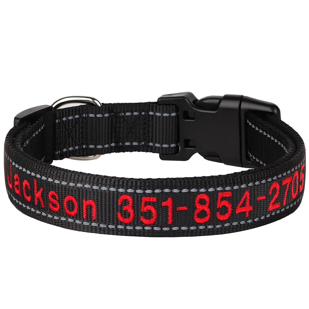 Embroidered Nylon Dog Collar Personalized Puppy Cat Collars Reflective Pet ID Collars DIY Phone Name ID For Small Large Dog Cat