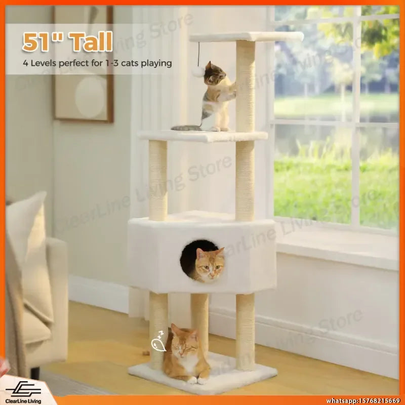 Cat Tree Tower for Indoor Cats with Toys Plush Perch Hammock Sisal Scratching Posts Cat Condo House Pet Furniture Play Center